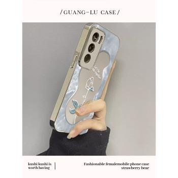 適用三星S24手機殼ins線條玫瑰花Galaxy新款補妝鏡子S24ULTRA高畫質鏡面S23+保護套S22女S21FES20矽膠PLUS全包