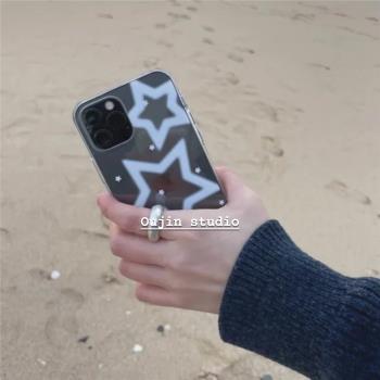 韓系ins小眾設計個性簡約高階感冷淡風白色五角星iphone16pro/15pro/14/13蘋果12韓版亞克力高透手機殼新款