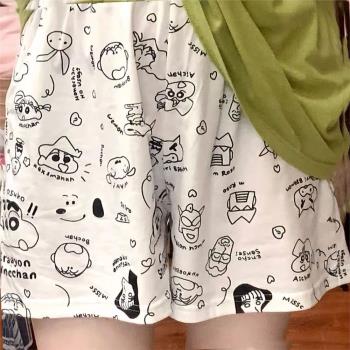 睡褲女夏季粉格子棉紗短褲薄款胖MM遛彎褲柔軟大碼家居褲女士睡衣