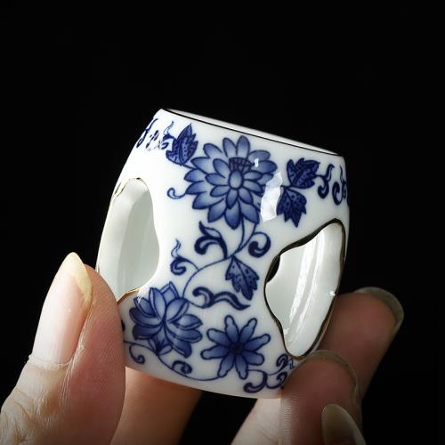 青花蓋置高端紫砂壺蓋托架陶瓷茶具家用白瓷蓋碗蓋子配件茶道茶器