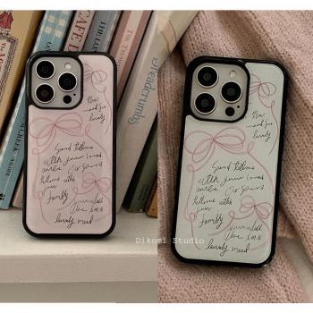 韓國ins小眾少女心塗鴉線條蝴蝶結英文黑邊軟殼適用iphone16promax/15pro蘋果13/12/11全包14pro手機保護套