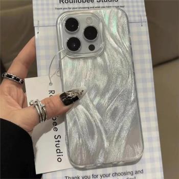 ins高階感銀色適用蘋果16promax手機殼iphone15新款亞克力防摔殼13矽膠軟邊14簡約漸變7/8plus電鍍殼12保護套