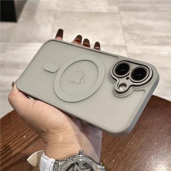 【磨砂鈦灰色】iphone16/15pro手機殼磁吸無線充電適用蘋果14proMax新款13簡約高階感12全包鏡頭膜保護套男女