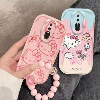 適用OPPOA9X系列手機殼新款A9奶油波浪殼少女粉滿屏kitty貓a9x矽膠保護珠珠鏈條小眾小清新蝴蝶結凱蒂貓可愛