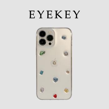 eyekey適用ins簡約立體彩鉆寶石iphone15promax蘋果16手機殼11新款14pro滴膠透明12女款13pm矽膠創意防摔軟殼