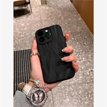 黑色高階磨砂褶皺適用iPhone15/14promax手機殼蘋果13/12/11軟套xr殼簡約ins風創意plus保護殼XS防指紋pm防摔