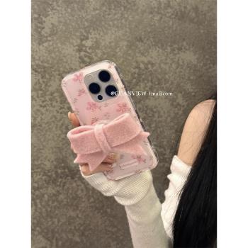 guanview ins春天小清新溫柔粉碎花蝴蝶結支架適用iPhone15ProMax蘋果14手機殼13軟殼矽膠12全包11少女防摔套