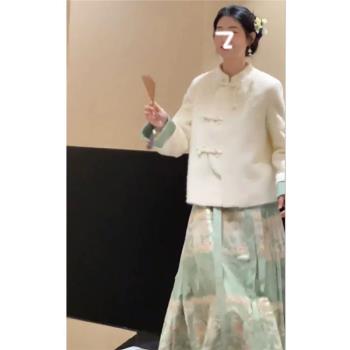 大碼胖MM新中式女裝國風套裝盤扣毛呢外套改良馬面裙高階感小洋裝