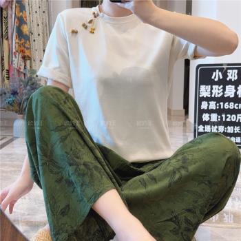 棉綢睡褲女士薄款沙灘闊腿褲居家可外穿防蚊褲人造棉加大碼褲子