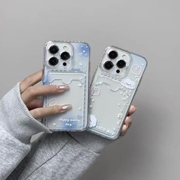 小熊雲朵愛心卡包適用三星s22ultra手機殼S24矽膠s23+/s21fe簡約a55插卡a35a25放照片S10+防摔a54全包note20