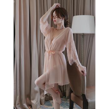 睡衣女款2025新款夏性感冰絲透明浴袍長款睡裙睡袍浴衣晨袍家居服