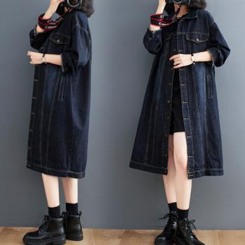 中長款牛仔外套女春秋2025年新款韓版時尚復古百搭設計感寬松風衣