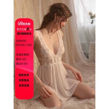性感睡衣女夏款網紗吊帶睡裙薄款蕾絲露背誘惑純欲短裙2024年新款