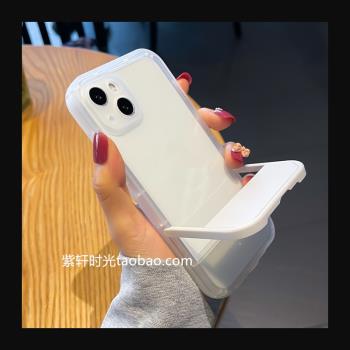 可站立隱形折疊支架16適用iphone13手機殼15蘋果14promax高階感12簡約mini透明11純色8plus全包xs直邊xr防摔