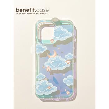 Benefit鐳射閃閃水晶雲夢幻適用蘋果13手機殼iphone14promax新款12保護套11高階xsmax透明矽膠8plus女7mini