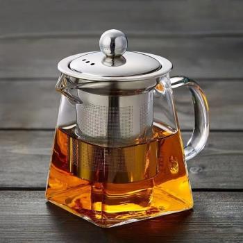 加厚四方玻璃茶壺耐高溫煮茶器套裝茶水分離茶具天圓地方泡茶壺
