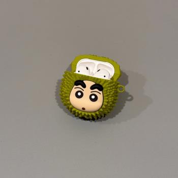 榴蓮蠟筆小新AirPods1/2代耳機套新款3代AirPods4代適用蘋果無線藍牙耳機殼airpods pro2軟殼矽膠保護套三代