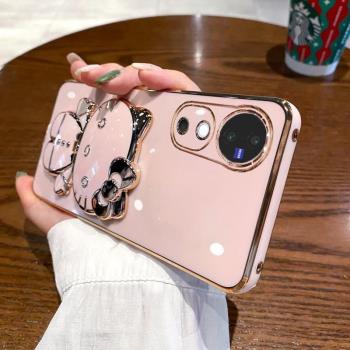 適用VIVO V40 5G國際版手機殼V40Pro 5G海外版矽膠防摔保護套補妝鏡KT支架個性創意簡約新款