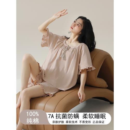 純棉睡衣女款夏季2025新款短袖短褲休閑薄款高級感家居服兩件套裝