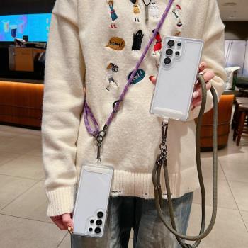 韓風時尚斜跨掛繩適用三星a55手機殼a52/a53/a54矽膠透明a34/a35/a36/a56加厚防摔a13/a14/a15/a16保護套a06