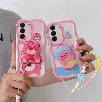 適用於三星S21+手機殼時尚潮流少女galaxy s21保護殼日韓可愛女samsung草莓熊s21ultra矽膠手鏈s21十超萌支架