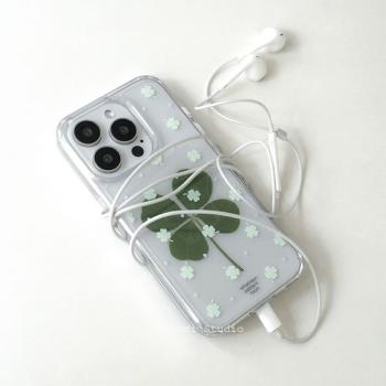 韓國ins小眾博主同款小清新春天幸運四葉草軟殼適用於iphone16pro/15promax蘋果14/13/12全包手機保護套透明