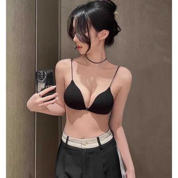 美背前扣內衣女超薄款無鋼圈小胸聚攏法式三角杯無痕細帶文胸套裝