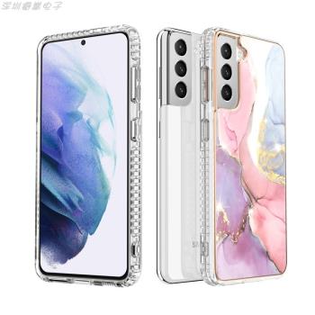 適用三星s21Plus大理石金屬支架手機殼s21Ultra花紋邊框氣囊防摔