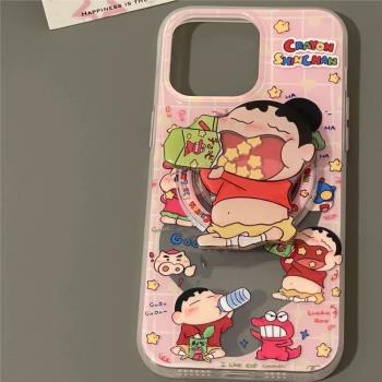 網紅磁吸小新支架適用蘋果16plus/12手機殼14PROMAX/13mini可愛smax矽膠iPhone15/11PRO卡通XR軟678/SE3有趣