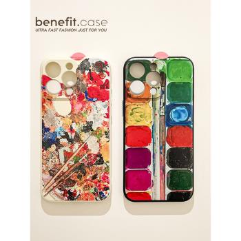 benefit美術生顏料調色盤適用於iphone16promax蘋果15PRO手機殼13新款14套12創意11全包xsmax矽膠xr防摔8plus