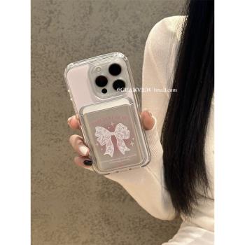 guanview ins風小眾設計蕾絲蝴蝶結磁吸殼適用iPhone15ProMax蘋果14手機殼13透明矽膠12創意磁吸卡包11防摔套