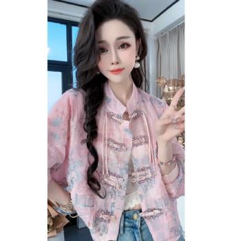 新中式國風復古盤扣外套女繡花防嗮上衣情人節個性春季小個子穿搭