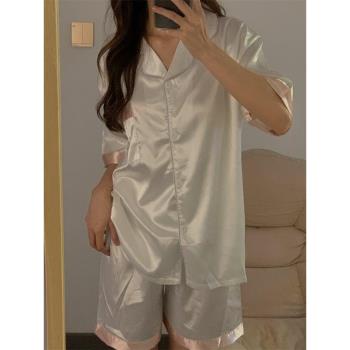 冰絲睡衣女夏季短袖薄款高階感可愛大碼休閑可外穿絲綢家居服套裝