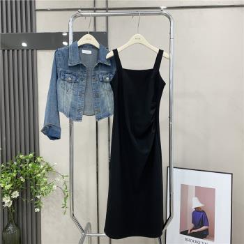 秋季搭配一整套裝女小香風牛仔外套吊帶連衣裙高階感小洋裝兩件套