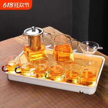 耐熱玻璃茶壺家用泡茶壺紅茶花茶壺泡茶器功夫茶具套裝小茶盤實用