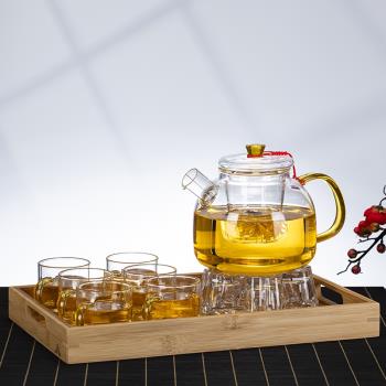 耐熱玻璃茶壺泡茶壺煮茶壺果茶壺耐高溫帶過濾全玻璃彩把茶具套裝