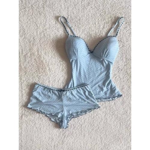 夏季純欲風辣妹波點吊帶睡衣女款2025性感花邊短褲家居服套裝外穿