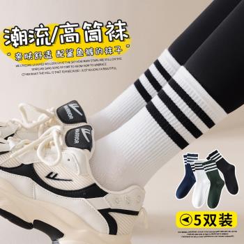 襪子女中筒襪三槓外穿夏季薄款高筒運動長筒夏天配鯊魚褲的長襪
