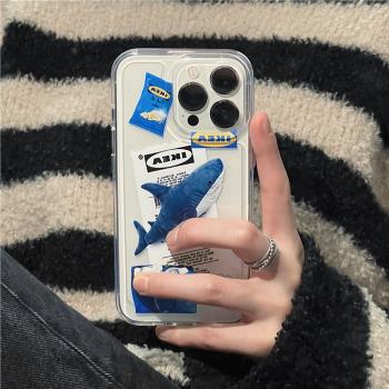 潮牌鯊魚標簽適用於iPhone11手機殼蘋果14/13透明13pro防摔12Promax保護套x/xr全包xsmax新款6s男女7/8plus潮