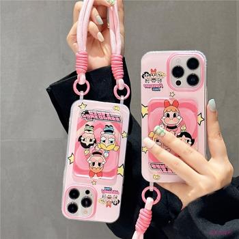 卡包飛天小女警適用蘋果16手機殼帶掛繩iPhone15ProMax新款13pro防摔12女款小眾11矽膠14pro全包插卡軟殼