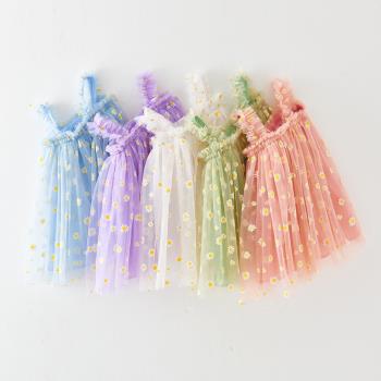 INS童裙夏季新款吊帶女童連衣裙刺繡甜美紗裙兒童洋裝公主裙批發