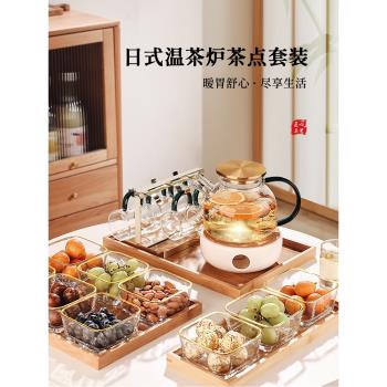 日式下午花草茶具套裝耐熱玻璃花茶壺蠟燭加熱過濾水果茶壺養生壺
