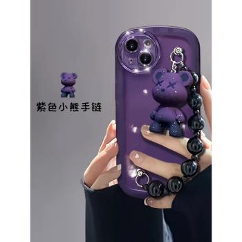 紫色暴力熊適用蘋果14手機殼14plus保護套蘋果13新款12promax全包iPhone11防摔ipx軟xsmax矽膠XR女8p/7/6sp黑