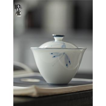 一品仟堂青己玉瓷手繪陶瓷蓋碗家用茶碗泡茶茶杯青花瓷白瓷茶具器