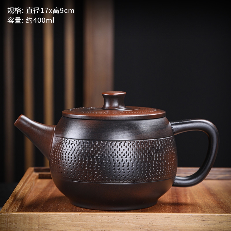 紫陶壺純全手工跳刀大容量建水泡茶壺漢瓦壺高檔家用茶具禮盒套裝|茶壺