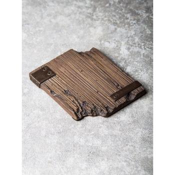 粗陶手工壺墊復古壺承幹泡臺日式杯墊方形茶墊功夫茶道零配仿朽木