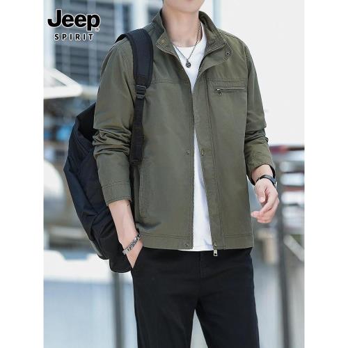 JEEP吉普潮牌純棉春秋款男士外套潮流襯衫式夾克翻領初秋早秋衣服