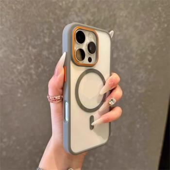 撞色鏡頭適用蘋果16promax手機殼Magsafe磁吸充電iPhone15Pro防摔14plus透明ip13保護套12pm男女簡約全包11殼