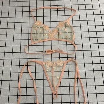 全透明內衣套裝文胸丁字褲美背系帶裹胸無鋼圈超薄款性感比基尼