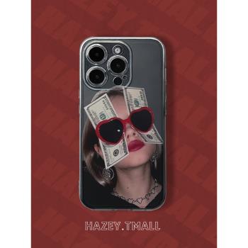 hazey美式復古墨鏡女孩適用iPhone16promax手機殼蘋果15個性12mini/11創意7plus/8可愛xr簡約xsmax透明se3